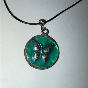 Elegant Teal and Silver Butterfly Necklace